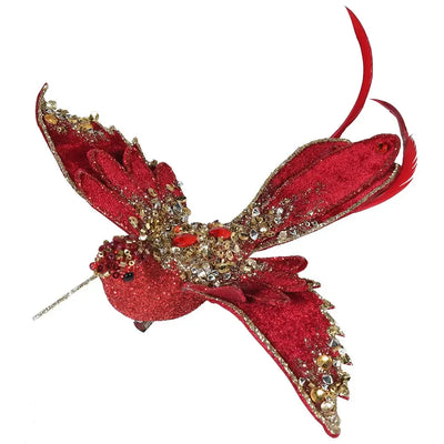 Red & Gold Sequin Bird Clip On - Christmas
