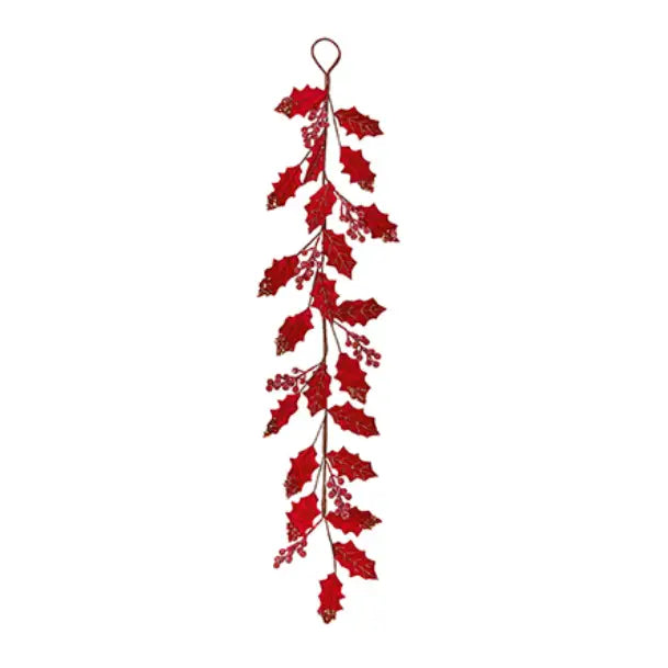 Red Holly Berry Velvet Garland 1.2m - Seasonal >> Christmas