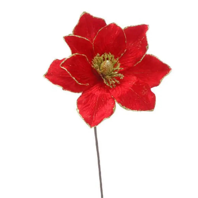 Red Magnolia With Gold Glitter Stem - 63cm - Seasonal &
