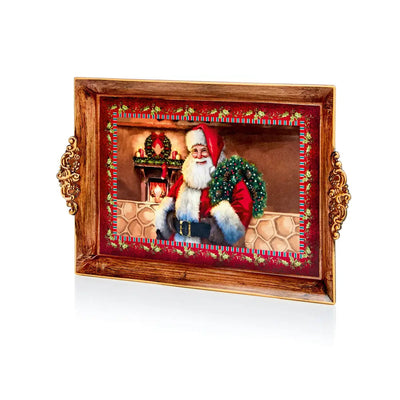 Red Santa with Wreath Tray 39x25cm - Seasonal & Holiday
