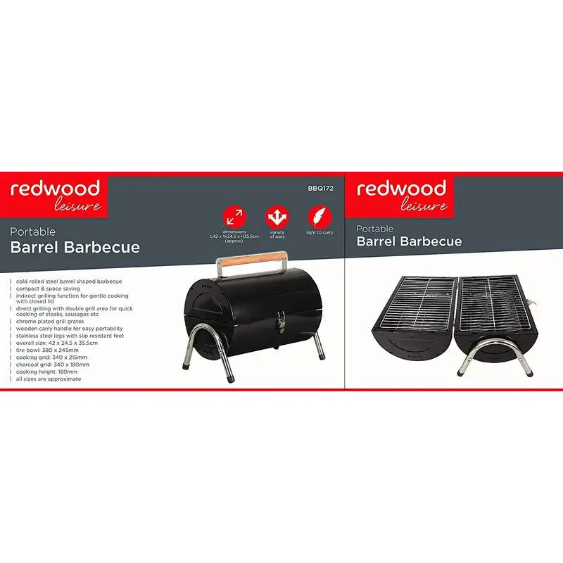 Redwood Leisure Bbq Portable Barrel Barbecue - Black -