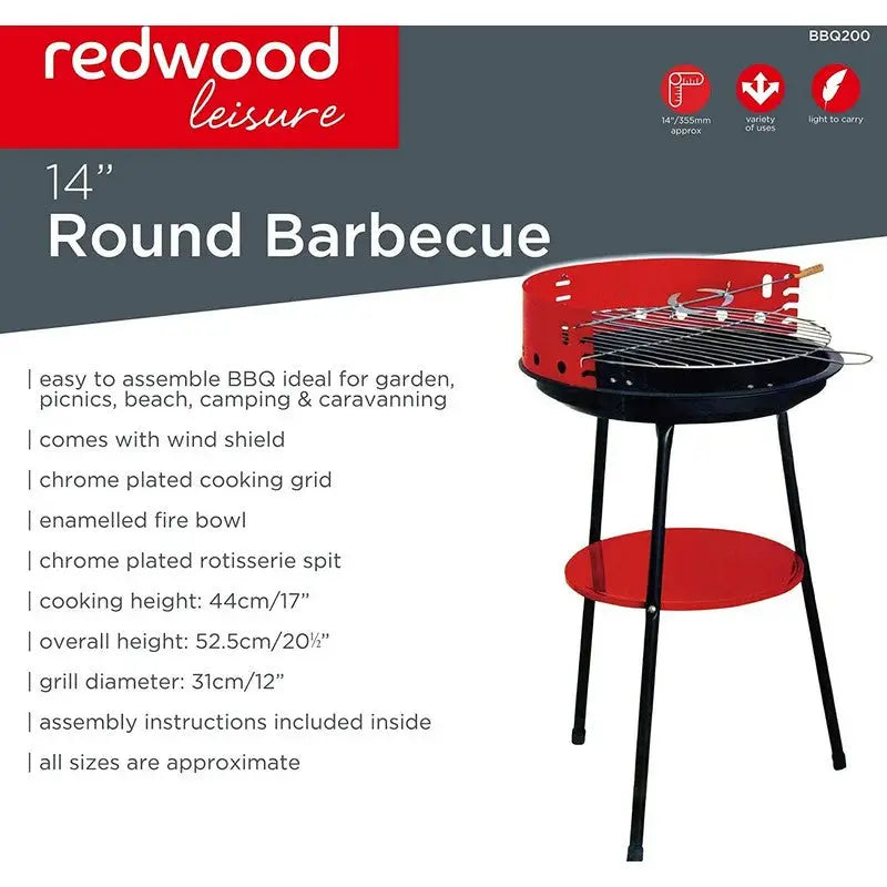 Redwood Leisure Bbq Round Barbeque - 14 Inch - Outdoor