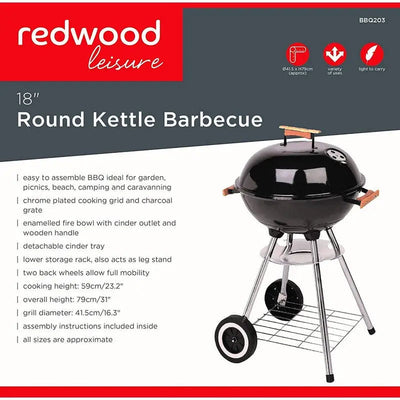Redwood Leisure Bbq Round Kettle Barbeque - 18 Inch -