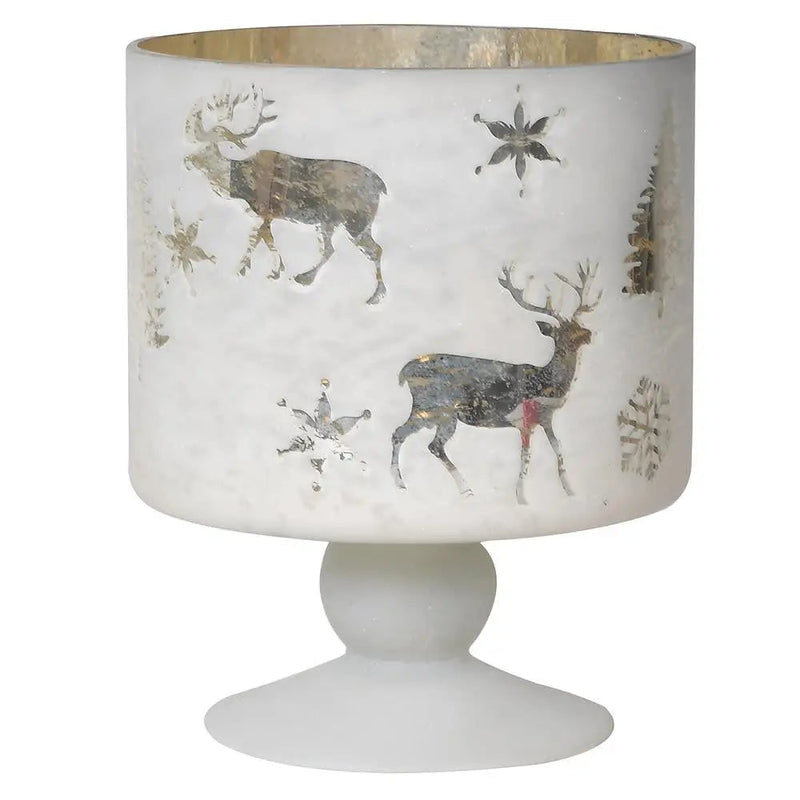 Reindeer Snowflake White Candle Holder - Christmas
