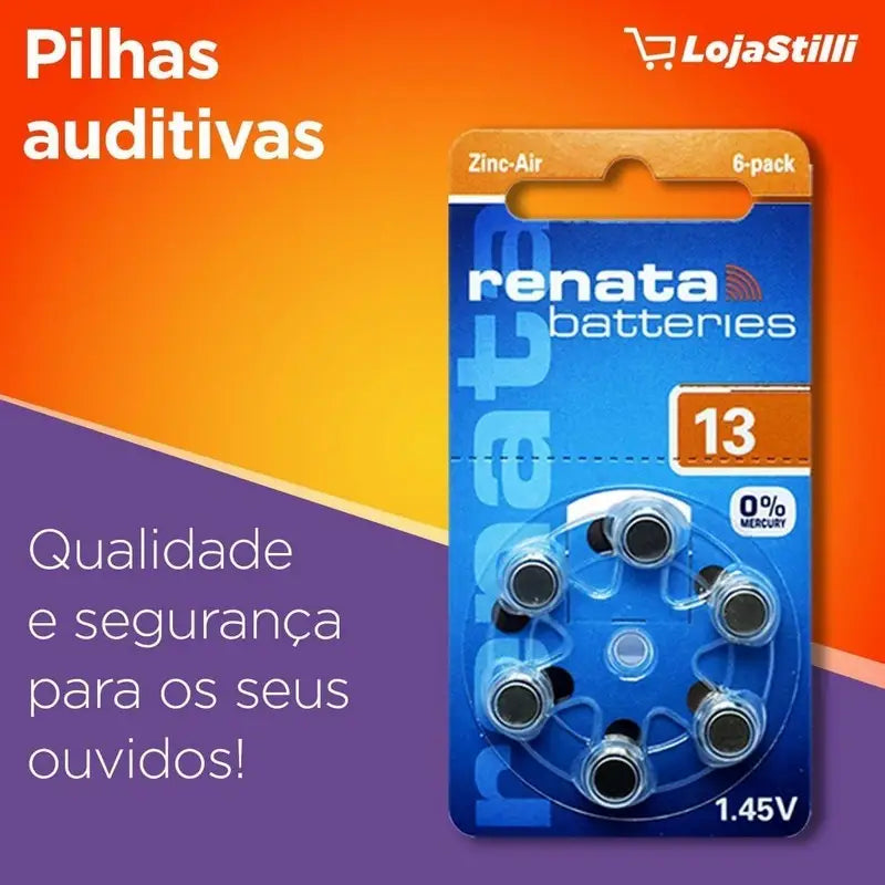 Renata Hearing Aid Batteries 1.45v - 6 Pack - No.13