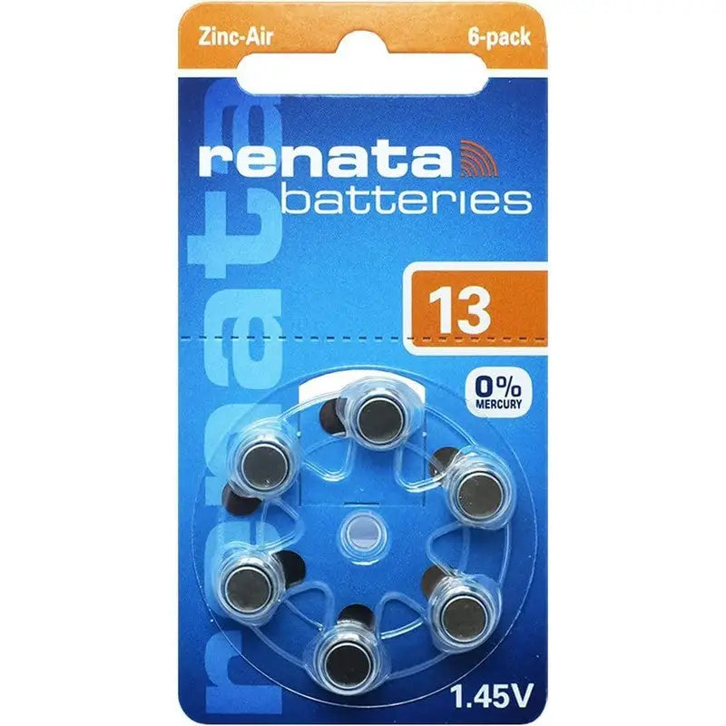 Renata Hearing Aid Batteries 1.45v - 6 Pack - No.13