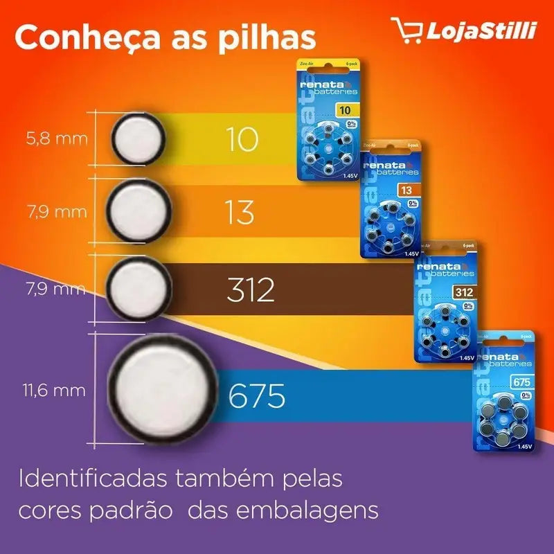 Renata Hearing Aid Batteries 1.45v - 6 Pack - No.13