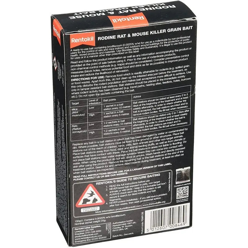 Rentokil Rodine Rat & Mouse Killer Grain Bait - 6 Sachet -