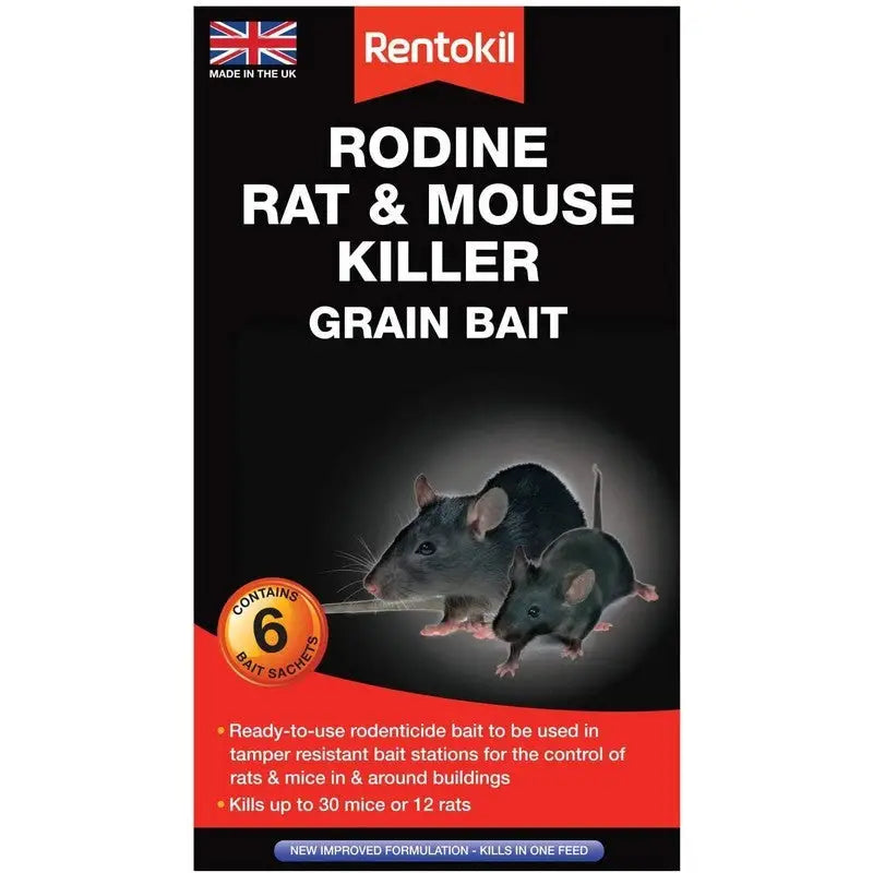 Rentokil Rodine Rat & Mouse Killer Grain Bait - 6 Sachet -