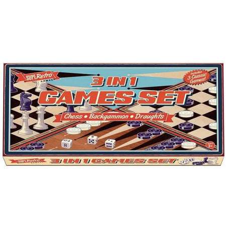 Retro 3 in 1 Games Set (Draughts / Chess / Back Gammon) -