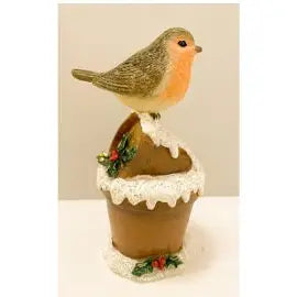 Robin On Plant Pot 13cm - Christmas >> Decorations
