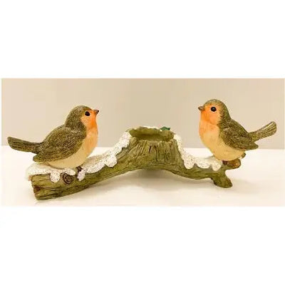 Robins On Branch Tealight Holder 22cm - Christmas >>