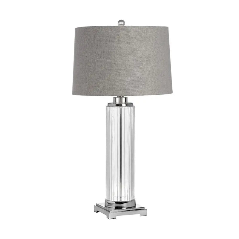 Roma Glass & Chrome Table Lamp Grey Shade 72cm - Lamps