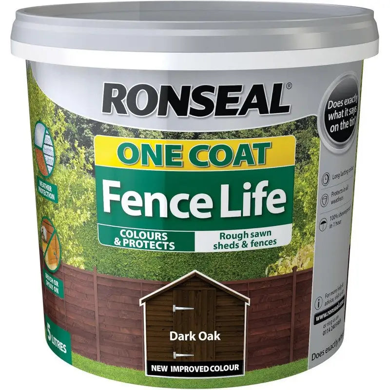 Ronseal One Coat Fence Life - 5 Litre - Dark Oak - DIY