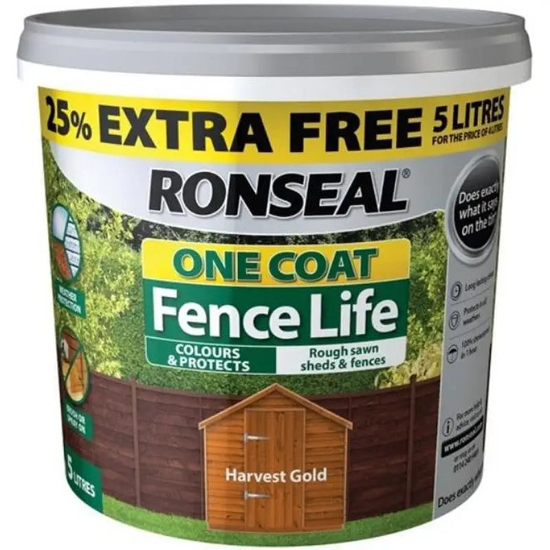 Ronseal One Coat Fence Life - 5 Litre - Harvest Gold - DIY