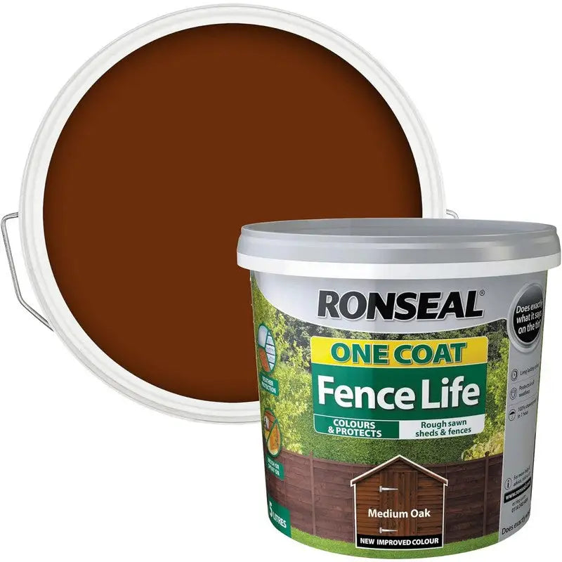Ronseal One Coat Fence Life - 5 Litre - Medium Oak - DIY