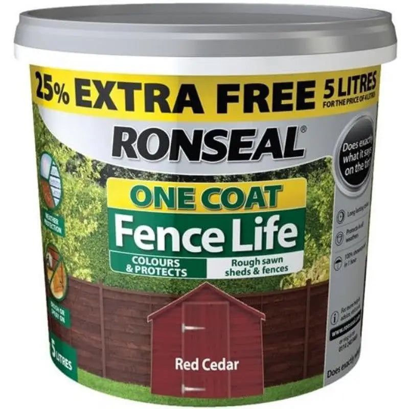 Ronseal One Coat Fence Life - 5 Litre - Red Cedar - DIY