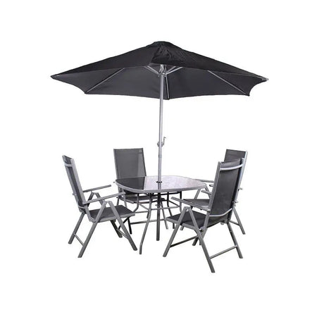 Royal Craft Rio 4 Seater Black Glass Table Inc Parasol