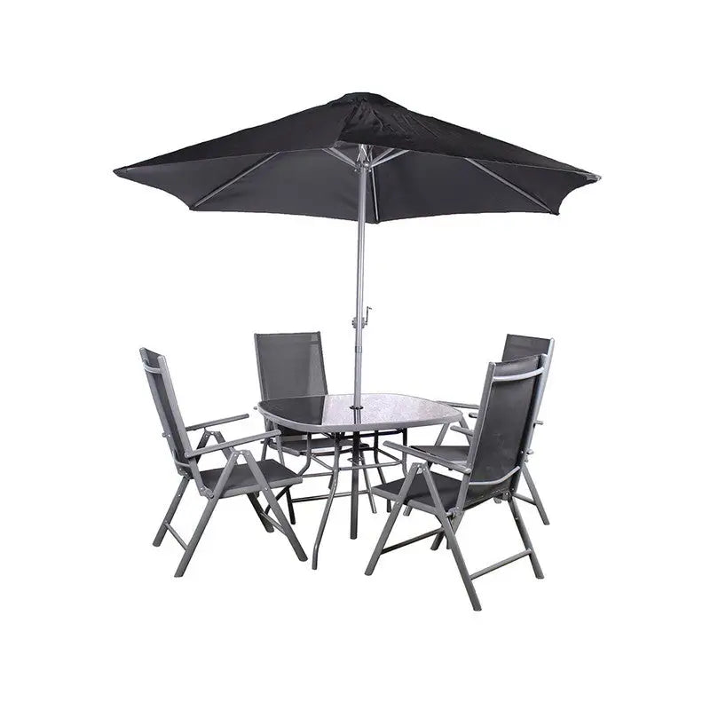 Royal Craft Rio 4 Seater Black Glass Table Inc Parasol