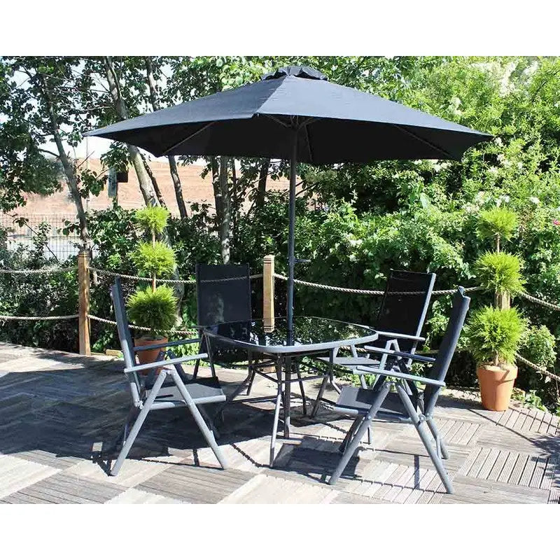 Royal Craft Rio 4 Seater Black Glass Table Inc Parasol