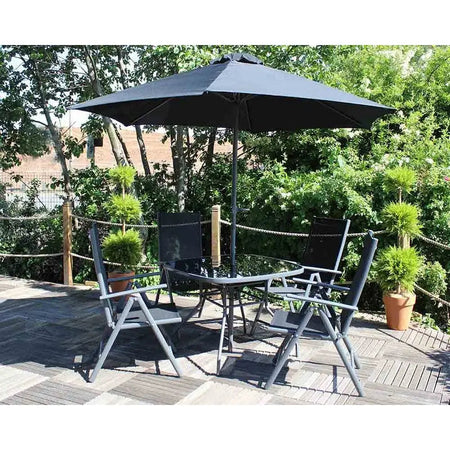 Royal Craft Rio 4 Seater Black Glass Table Inc Parasol