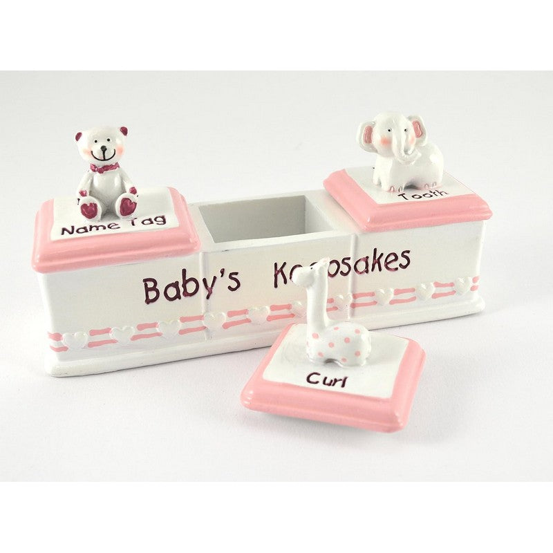 Baby Girl Triple Keepsake - Name Tag, Tooth & Curl