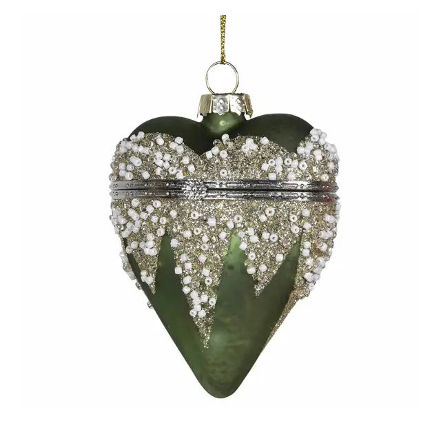 Sage Openable Heart With Glitter Bauble - Christmas >>