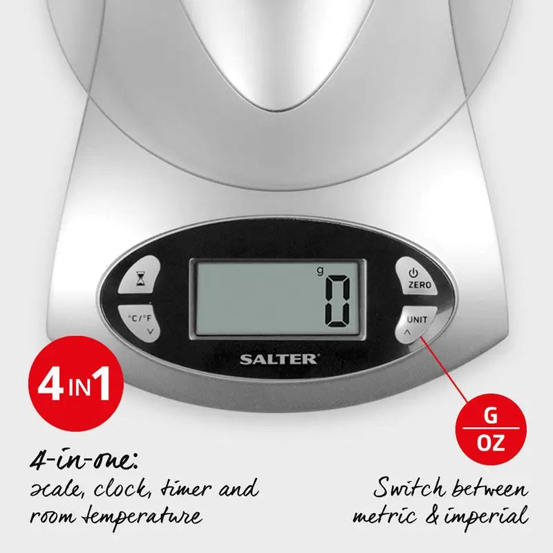 Salter Silver Electronic Kitchen Scale With Jug - 5Kg -