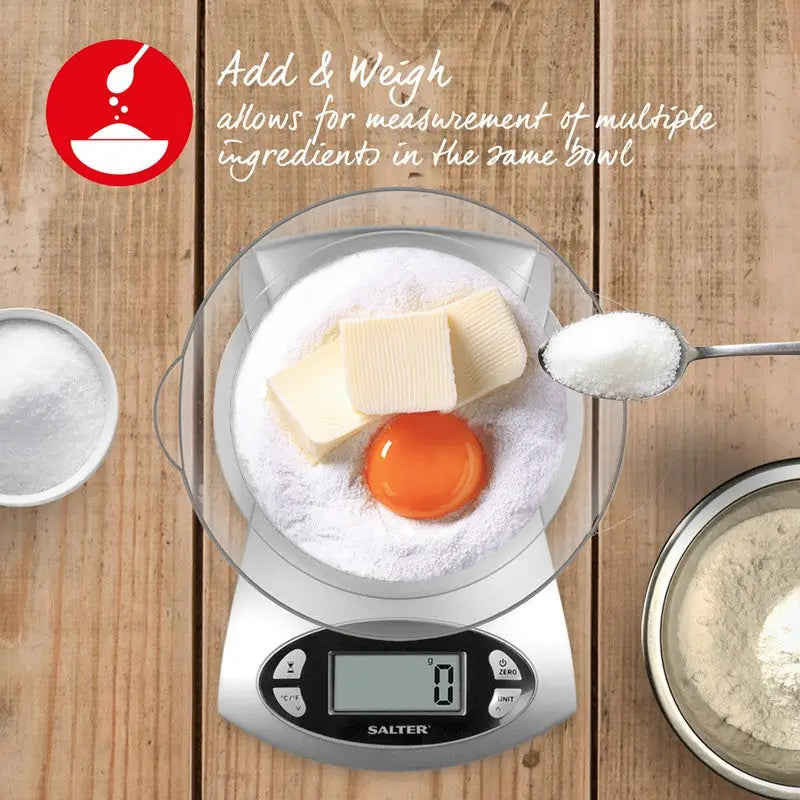 Salter Silver Electronic Kitchen Scale With Jug - 5Kg -
