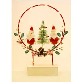 Santa Wreath Scene (Red) With Lights 17cm - Seasonal >>