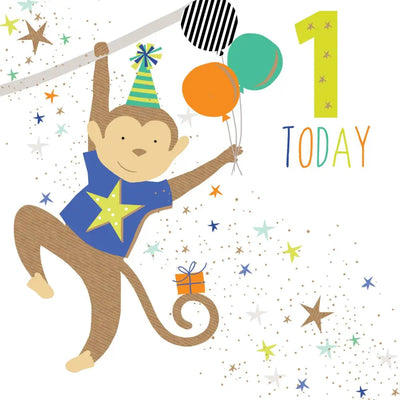 Sara Miller 1 Today Boy Monkey Birthday Card - Giftware