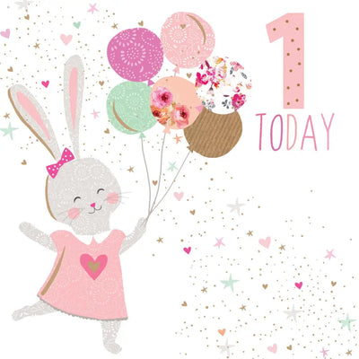 Sara Miller 1 Today Girl Bunny Birthday Card - Giftware