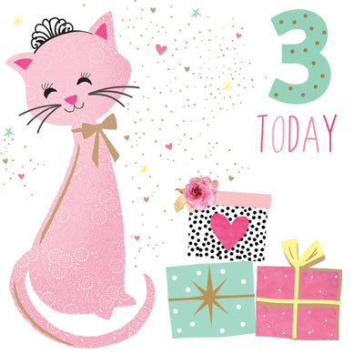 Sara Miller 3 Today Girl Kitty Birthday Card - Giftware