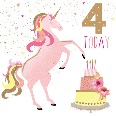 Sara Miller 4 Today Girl Unicorn Birthday Card - Giftware