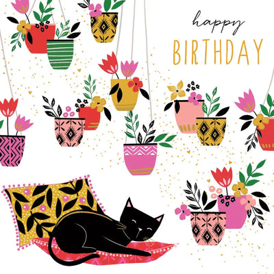 Sara Miller Birthday Black Cat With Plants Card - Giftware