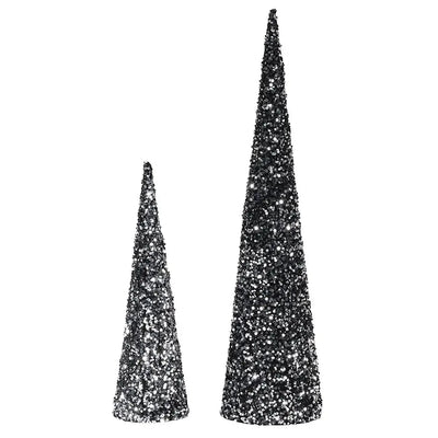 Set Of 2 Black Trees With Silver Sequins - Christmas