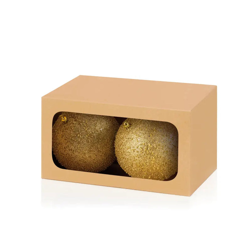 Set of 2 Champagne Gold Glitter Bead Baubles - 150mm -