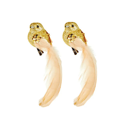 Set of 2 Gold Feather Bird Clip On 15cm - Seasonal & Holiday