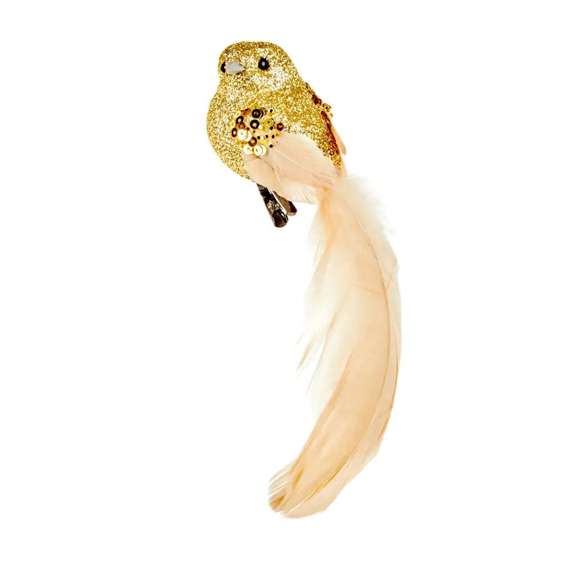 Set of 2 Gold Feather Bird Clip On 15cm - Seasonal & Holiday
