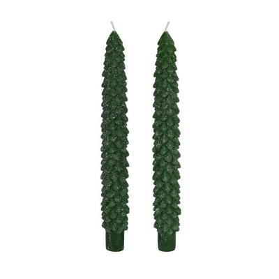 Set Of 2 Green Xmas Tree Candle Sticks - Christmas >>