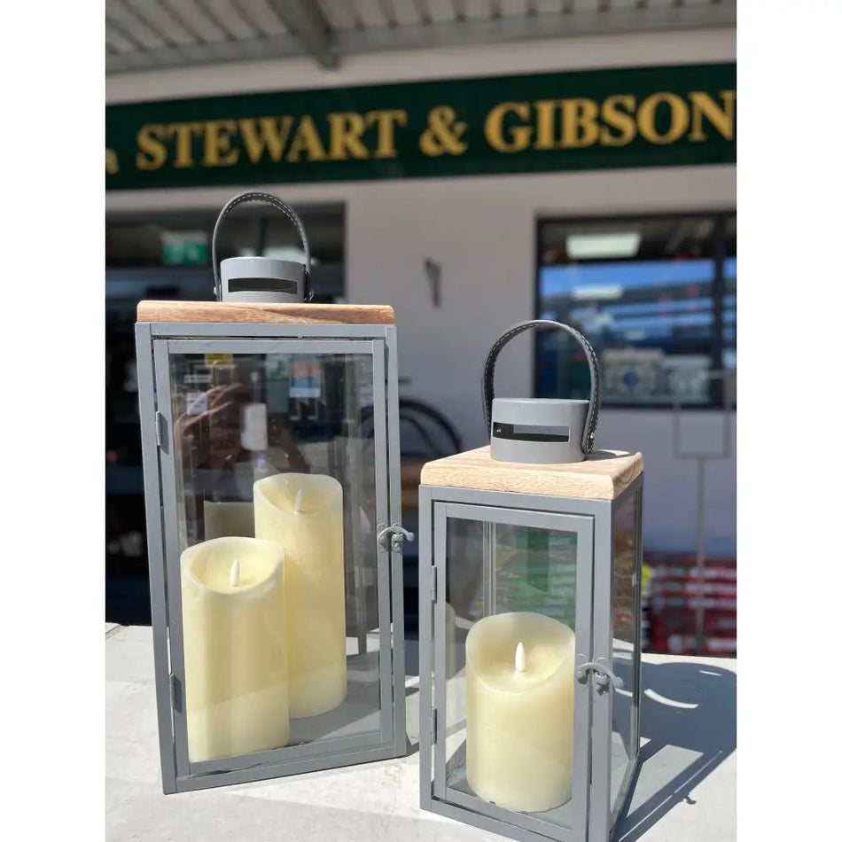 Set Of 2 Grey Floor Lanterns 43cm & 30cm - Lanterns