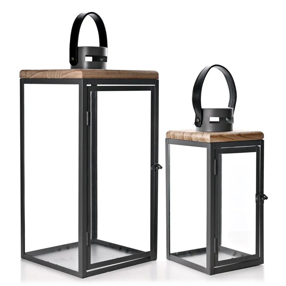 Set Of 2 Grey Floor Lanterns 43cm & 30cm - Lanterns