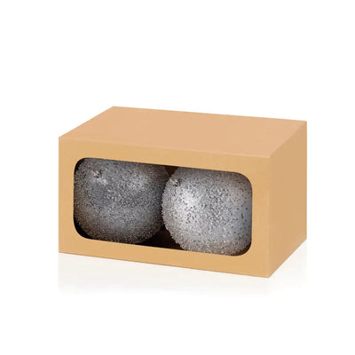 Set of 2 Silver Glitter Beaded Baubles - 150mm - Seasonal &