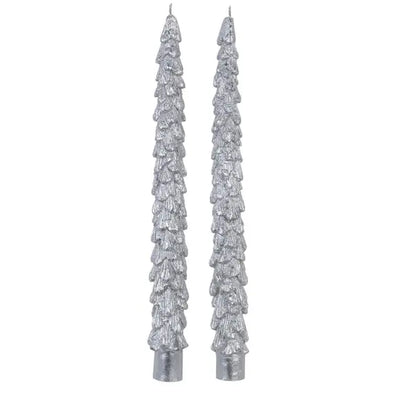 Set Of 2 Silver Xmas Tree Candle Sticks - Seasonal >>