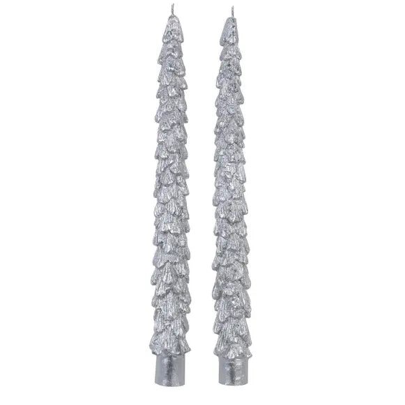 Set Of 2 Silver Xmas Tree Candle Sticks - Seasonal >>
