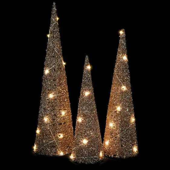 Set Of 3 Gold Glitter Trees - Christmas >> Decorations