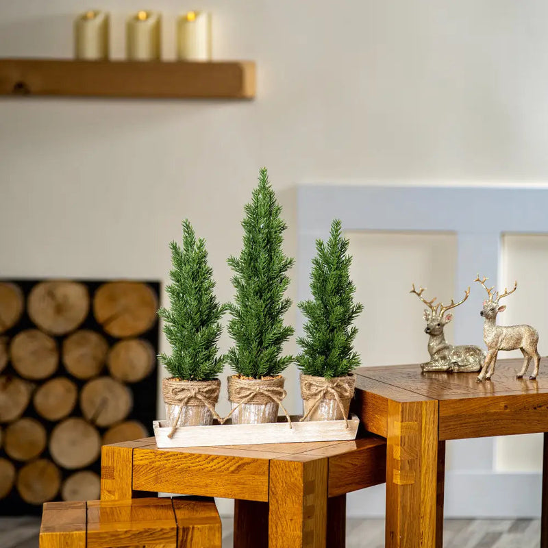 Set of 3 PE Trees on a Hessian Base - Seasonal & Holiday