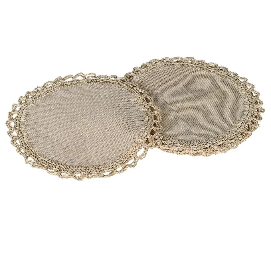 Set Of 4 Natural Round Crochet Placemats - Kitchenware >>