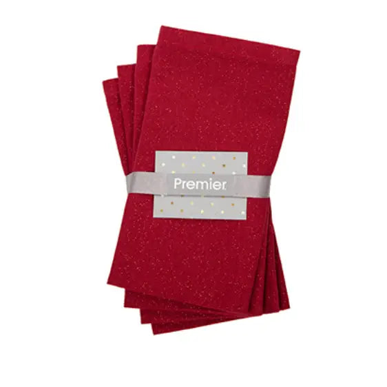 Set of 4 Red Glitter Lurex Napkins - Seasonal >> Christmas