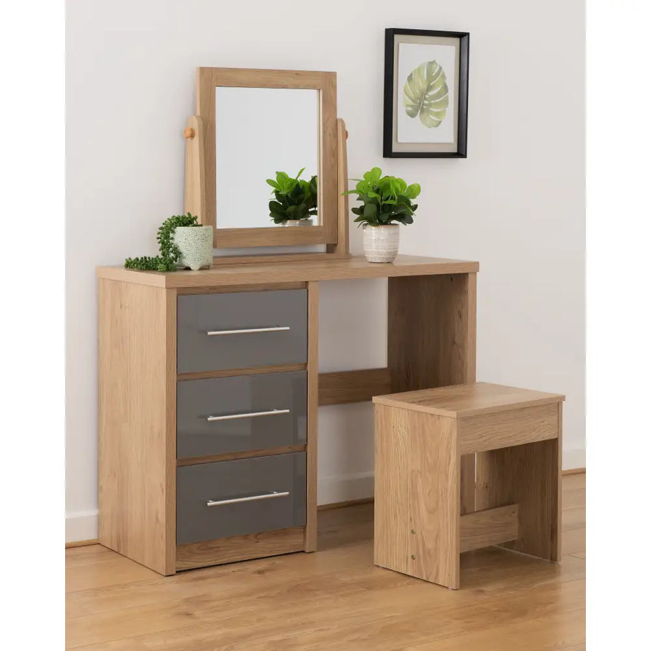 Seville 3 Dressing Table Set - Grey Gloss / Light Oak